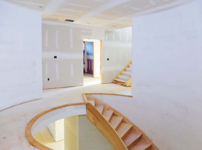 Construction building new home interior drywall of gypsum wall with joints at building site